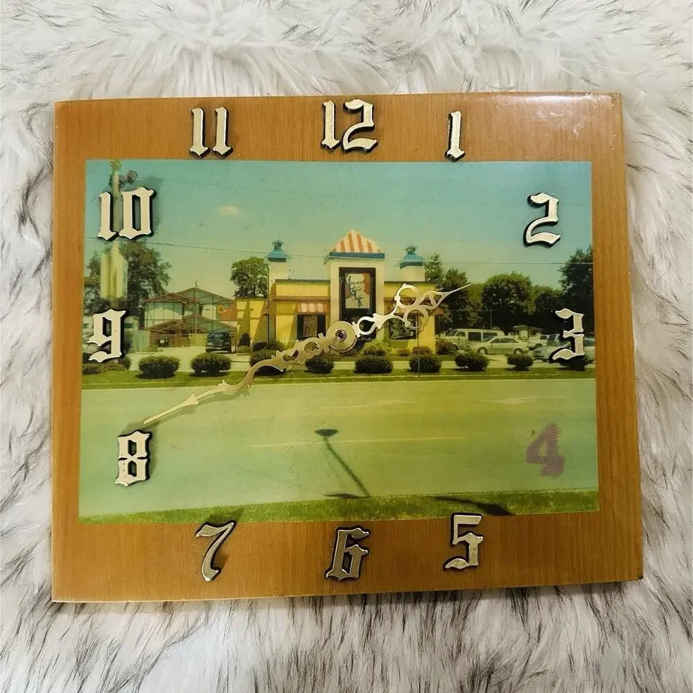 KFC Square Wooden Analog Wall Clock Photo Print Face Arabic Numerals